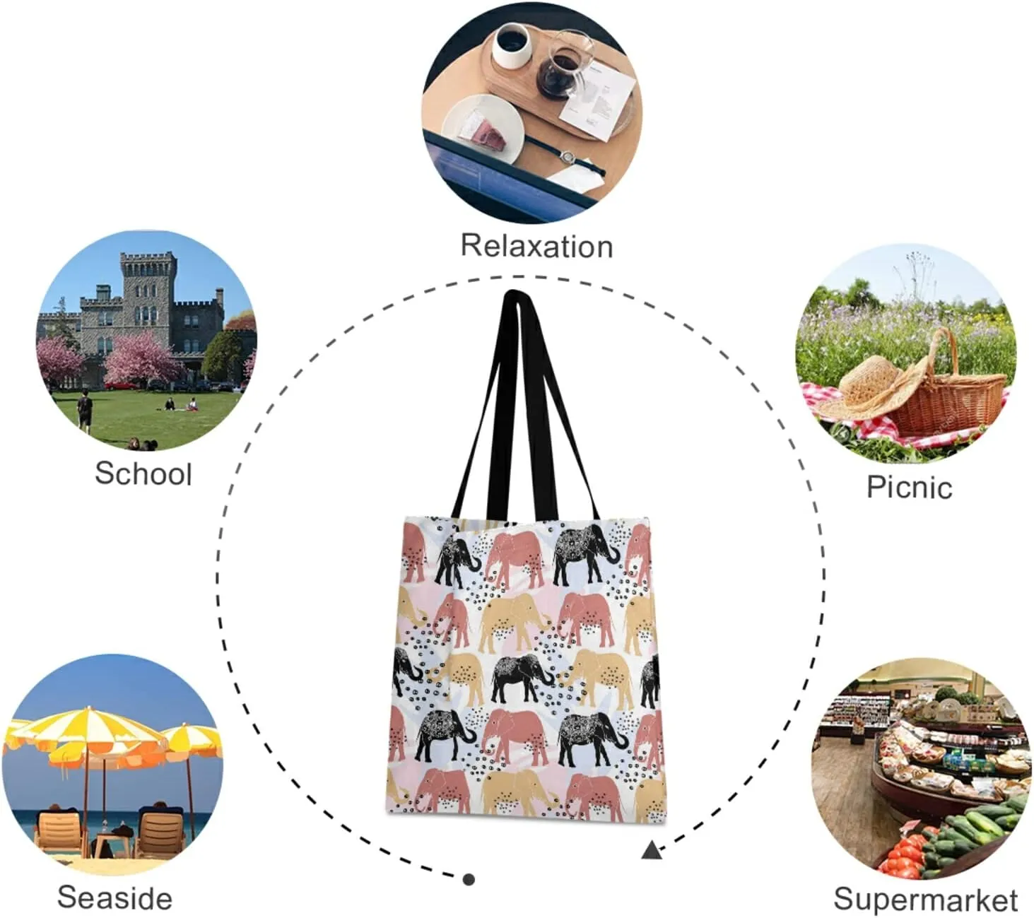 Poeticcity Women Grocery Tote Bag, Canvas Shoulder Bags, Women Handbag for Outdoors