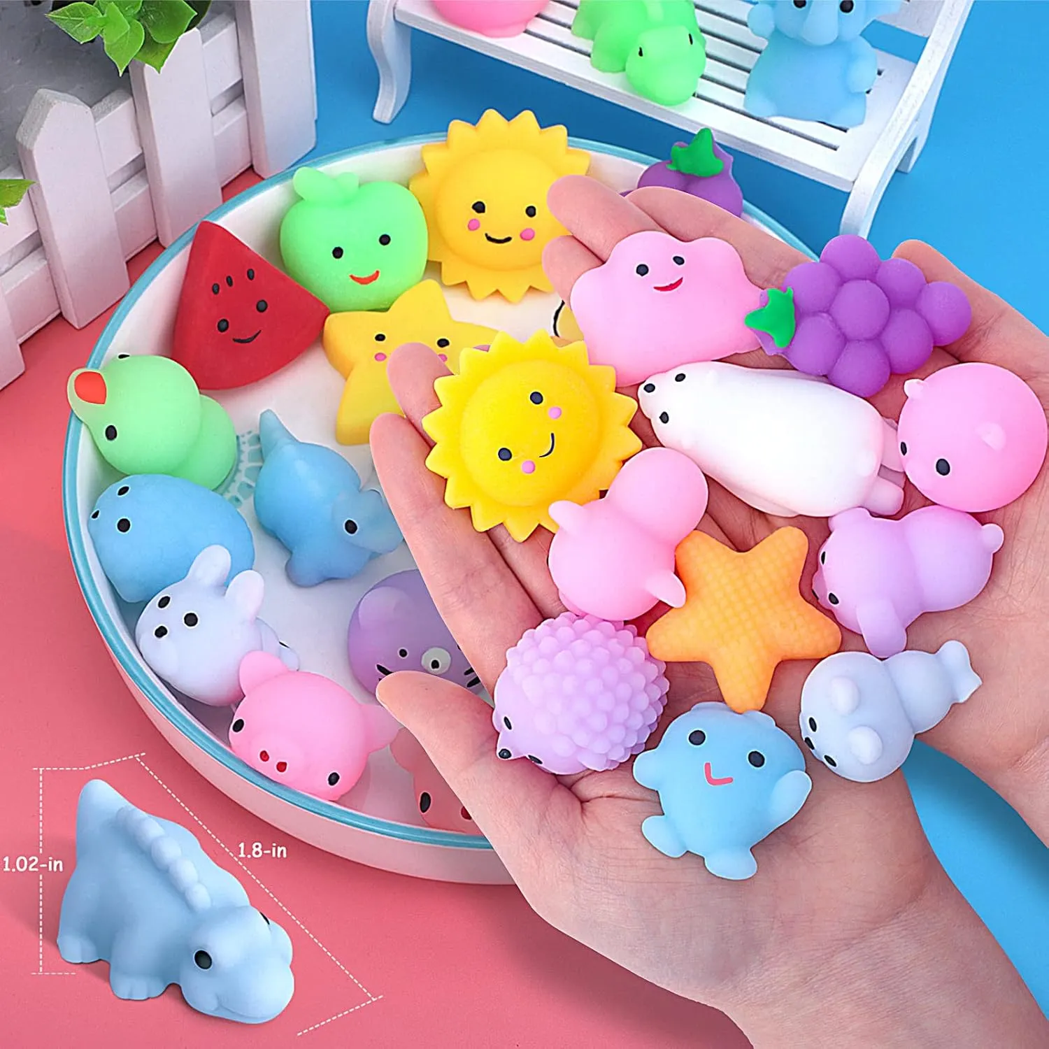 POKONBOY 100pcs Squishies Mochi Squishy Toys, Mini Squishies Animals Fruit Unicorn Squishy Easter Egg Fillers Party Favors for Kids Stress Relief Toys for Boys Girls Adults, Random