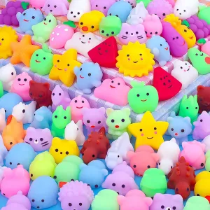 POKONBOY 100pcs Squishies Mochi Squishy Toys, Mini Squishies Animals Fruit Unicorn Squishy Easter Egg Fillers Party Favors for Kids Stress Relief Toys for Boys Girls Adults, Random