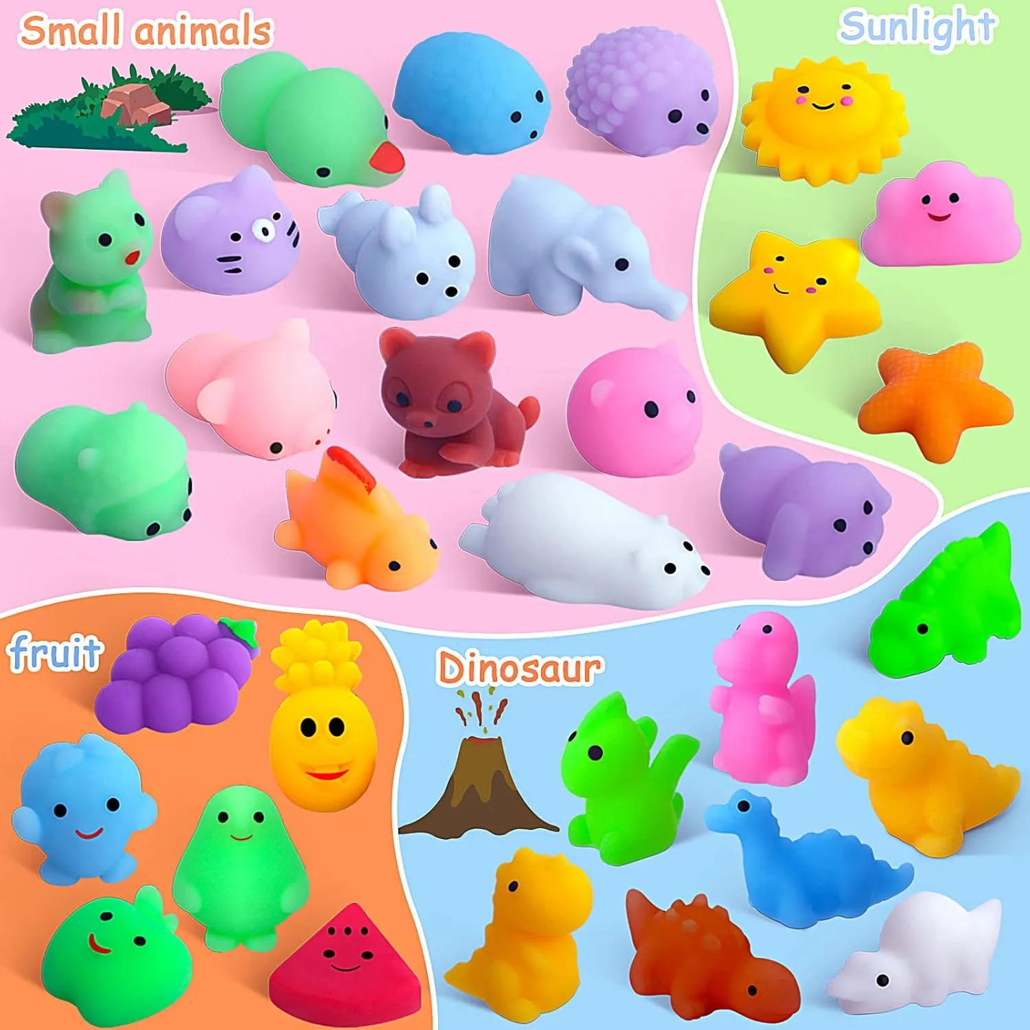POKONBOY 100pcs Squishies Mochi Squishy Toys, Mini Squishies Animals Fruit Unicorn Squishy Easter Egg Fillers Party Favors for Kids Stress Relief Toys for Boys Girls Adults, Random