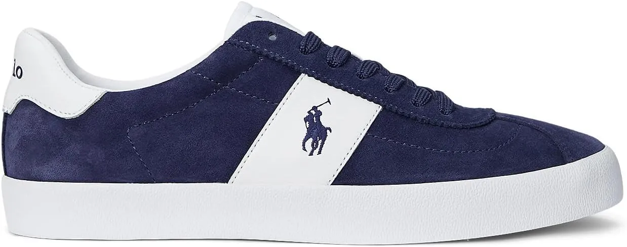 POLO RALPH LAUREN, Men, Court Vulc Leather-Suede Sneaker, Navy, 8.5, Medium