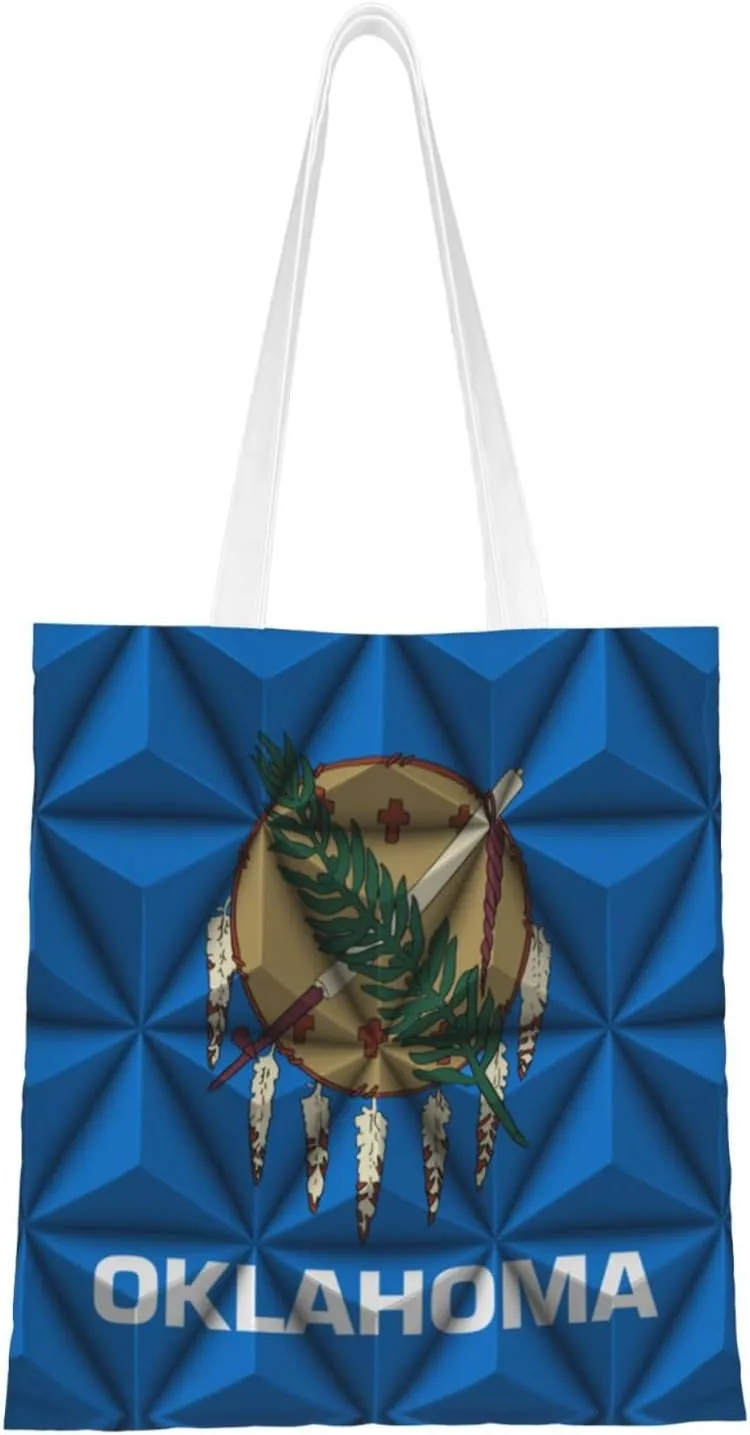 Polygon Effect for Flag of Oklahoma Tote Bag for Women Canvas Shopping Bags Reusable Large Capacity Casual Shoulder Handbags Grocery Bags DIY Gift Bags