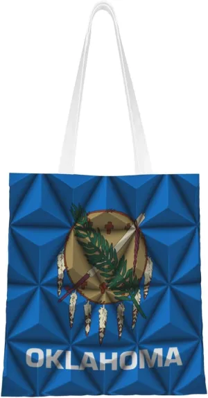 Polygon Effect for Flag of Oklahoma Tote Bag for Women Canvas Shopping Bags Reusable Large Capacity Casual Shoulder Handbags Grocery Bags DIY Gift Bags