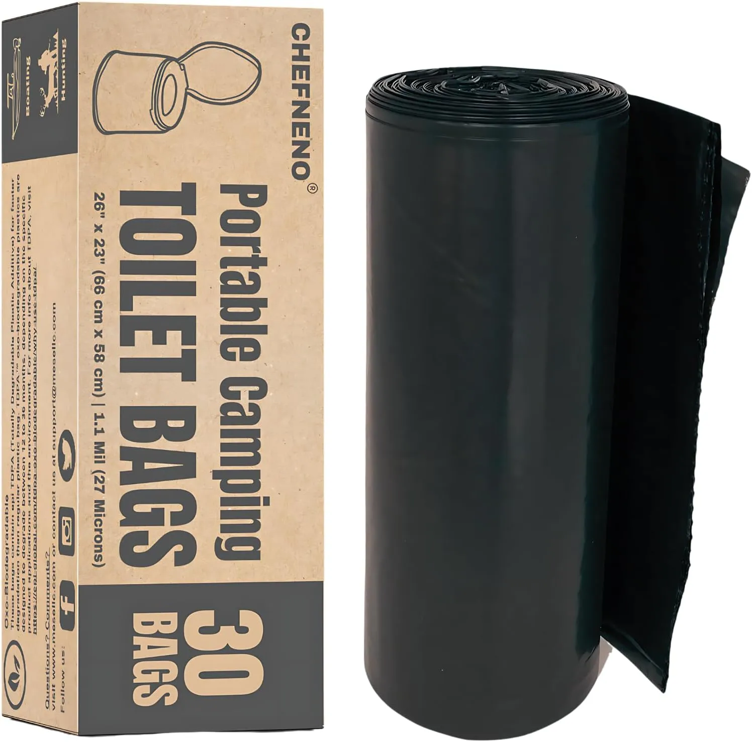 Portable Camping Toilet Waste Bags (60 Bags, 3 Rolls) 8 Gallon Black Can Liner for Travel, Camping and Outdoor Getaways (60 ct.)