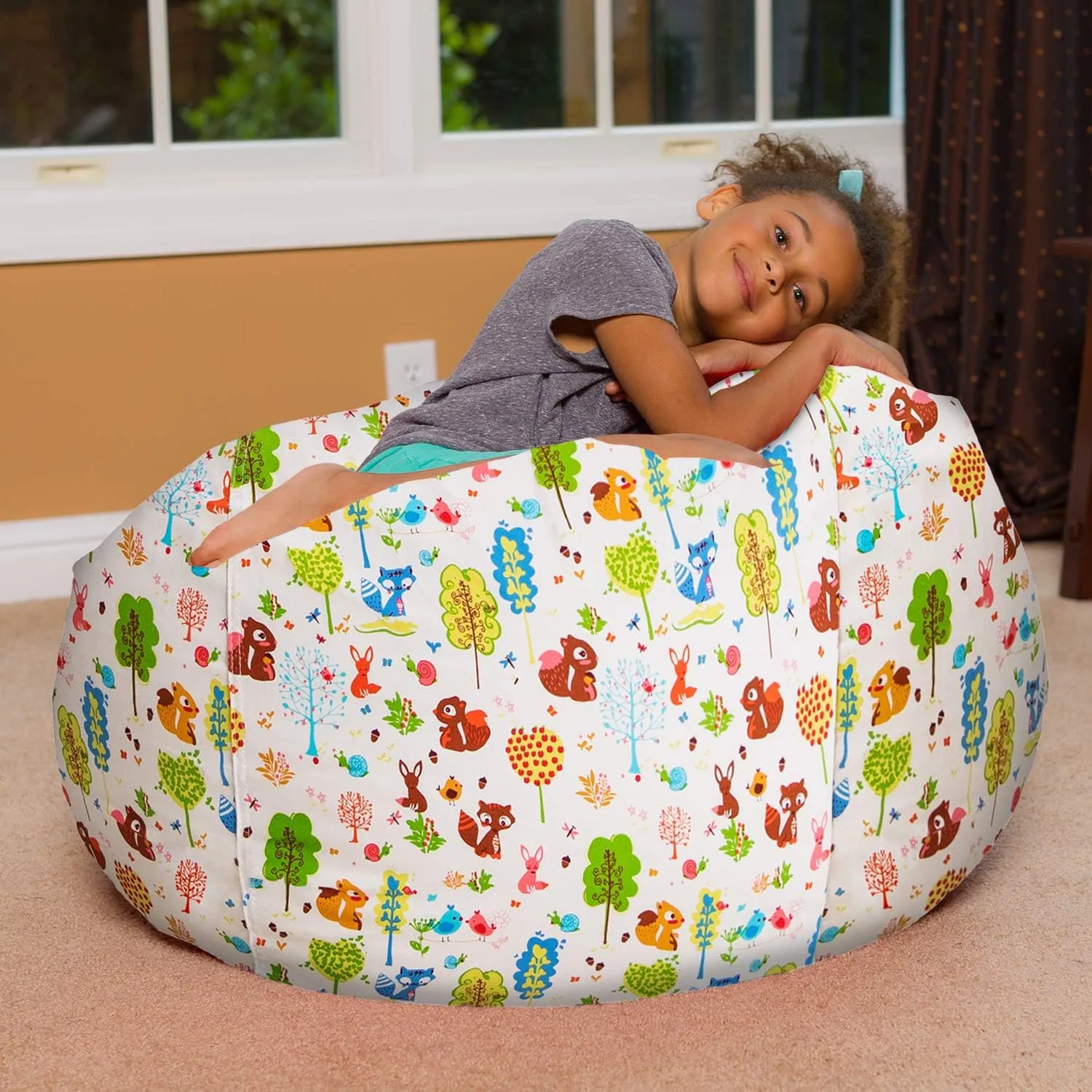 Posh Beanbags Bean Bag Chair, Large-38in, Canvas Animals Forest Critters