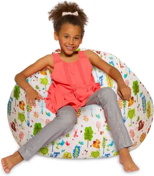 Posh Beanbags Bean Bag Chair, Large-38in, Canvas Animals Forest Critters