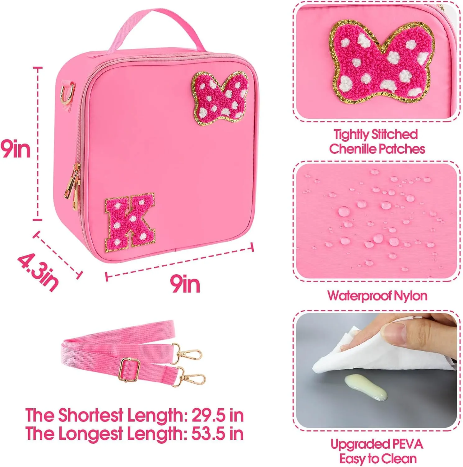 Preppy Initial Bow Mouse Lunch Bag, Kids Insulated Lunch Box Gifts for Teen Girls Daughter, Reusable Soft Lunch Containers Crossbody Cooler Bag Must Haves for Park Travel School Work Picnic Pink K