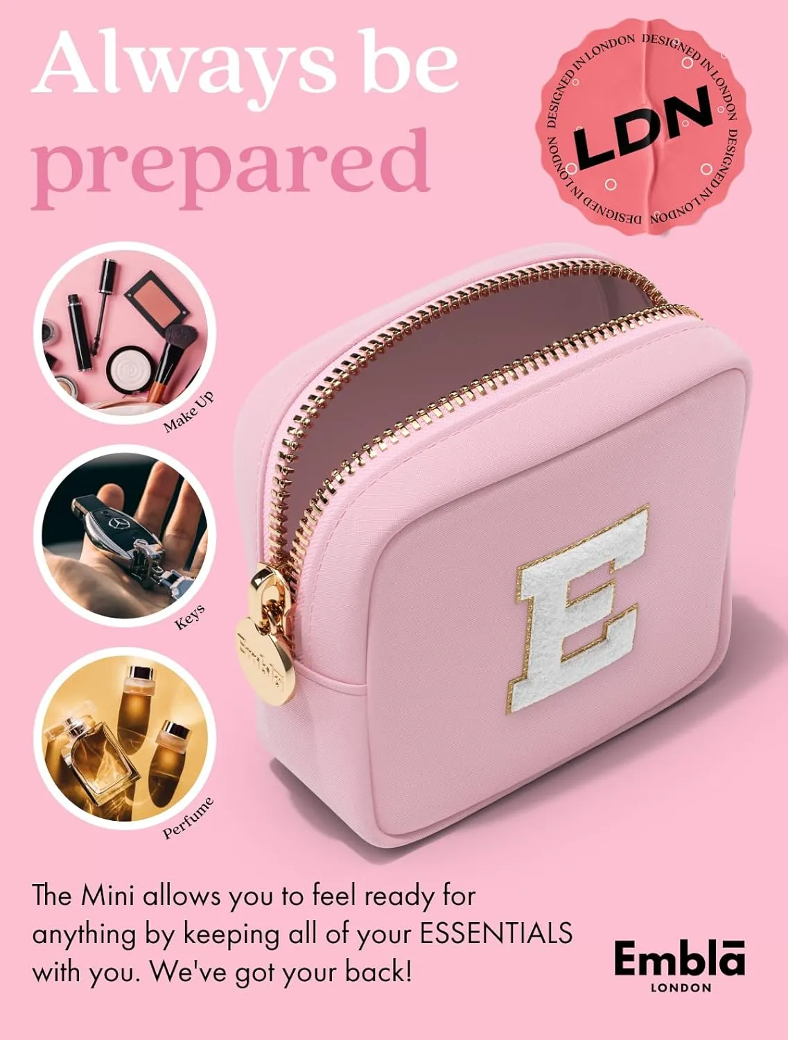Preppy Makeup Bag Travel Cosmetic Pouch, Cute Make up Case with Personalized Initial, Girls Zipper Pouch Purse Cosmetics Organizer Tote, Waterproof Travel Skincare Makeup Bag, Flamingo (Letter B)