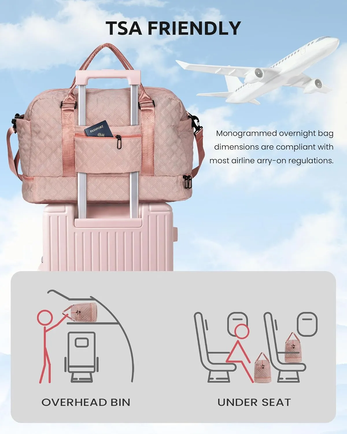 Preteen Gifts, Travel Bags for Girls, Initial Duffle Bag with Shoe Compartment, Kids Weekender Bag with Shoulder Strap, Overnight Bag for Women,Travel Bag with Makeup Bag (Letter E)