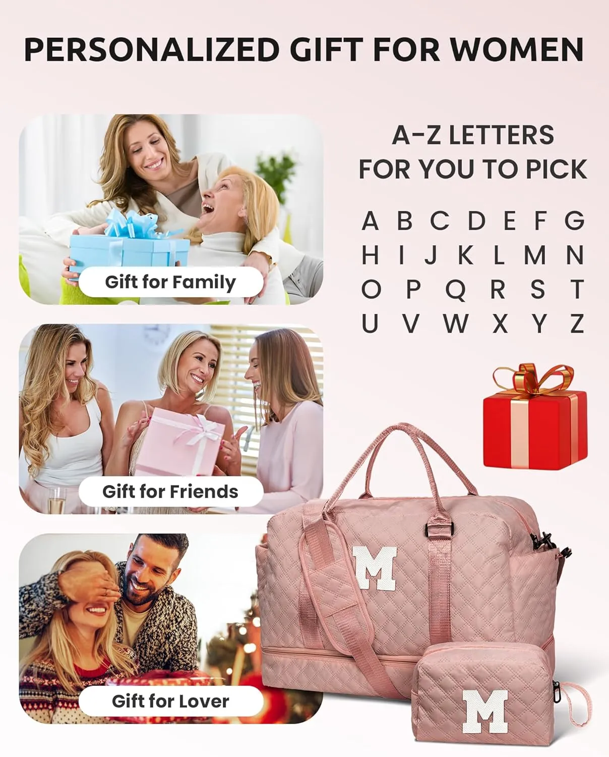 Preteen Gifts, Travel Bags for Girls, Initial Duffle Bag with Shoe Compartment, Kids Weekender Bag with Shoulder Strap, Overnight Bag for Women,Travel Bag with Makeup Bag (Letter E)