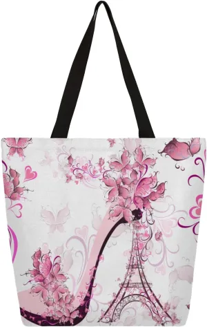 Pretty Tower Heels Large Capacity Canvas Tote Bag Stylish Handheld Shoulder Bag Reusable Shopping Bag for Work Travel Beach Trips Shopping