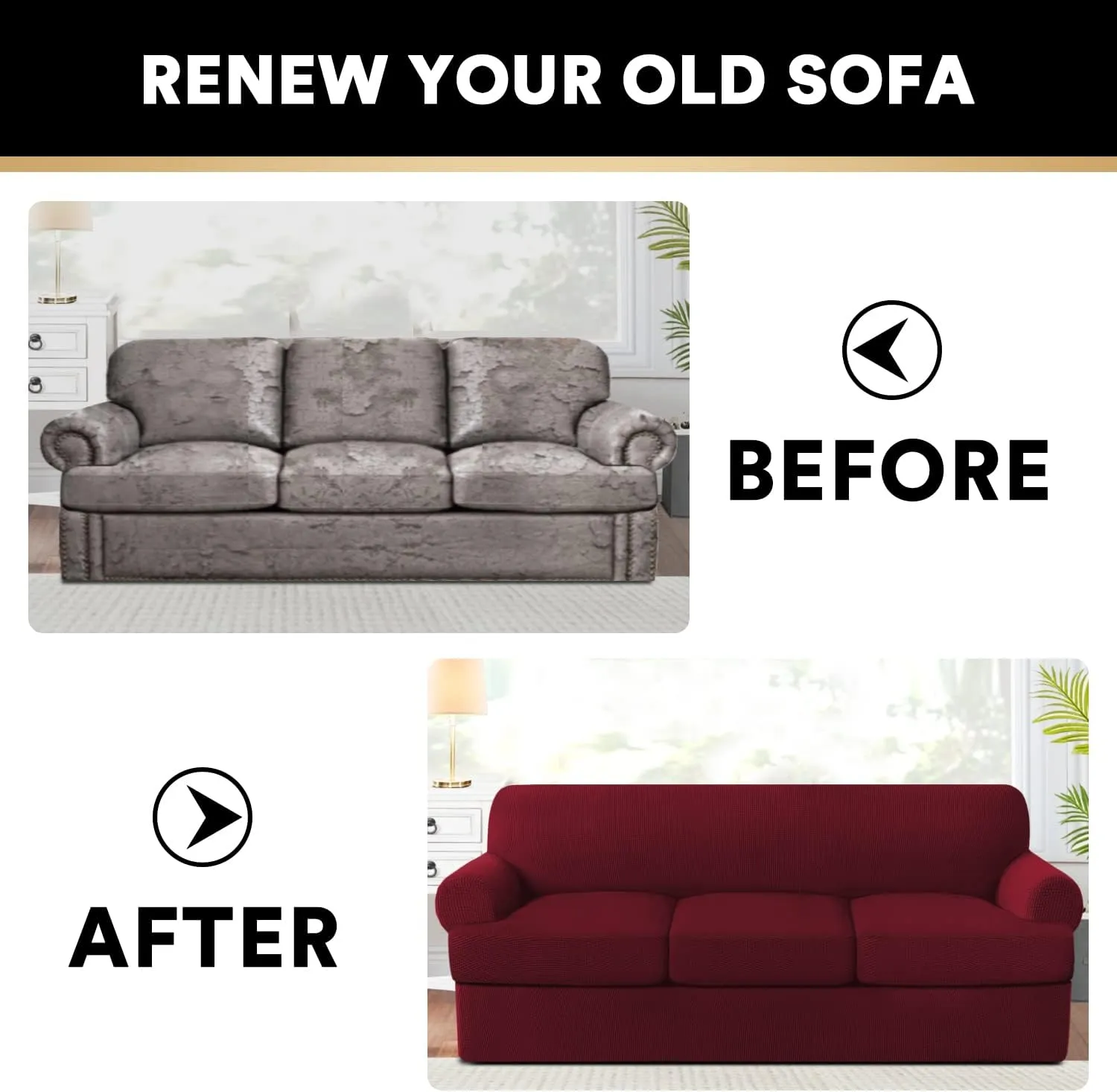 PrinceDeco T Cushion Sofa Slipcover 4 Pieces Sofa Covers for T Cushion Couch Soft Sofa Slip Covers Furniture Protector with 3 Individual T Shape Seat Covers Width Up to 90" Burgundy