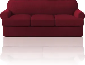 PrinceDeco T Cushion Sofa Slipcover 4 Pieces Sofa Covers for T Cushion Couch Soft Sofa Slip Covers Furniture Protector with 3 Individual T Shape Seat Covers Width Up to 90" Burgundy