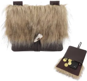 PROCOS Medieval Belt Pouch Fuzzy Bag with Faux Fur Cover Purse Portable Waist Bag Renaissance Cosplay Accessory Festival LARP (1, Brown)