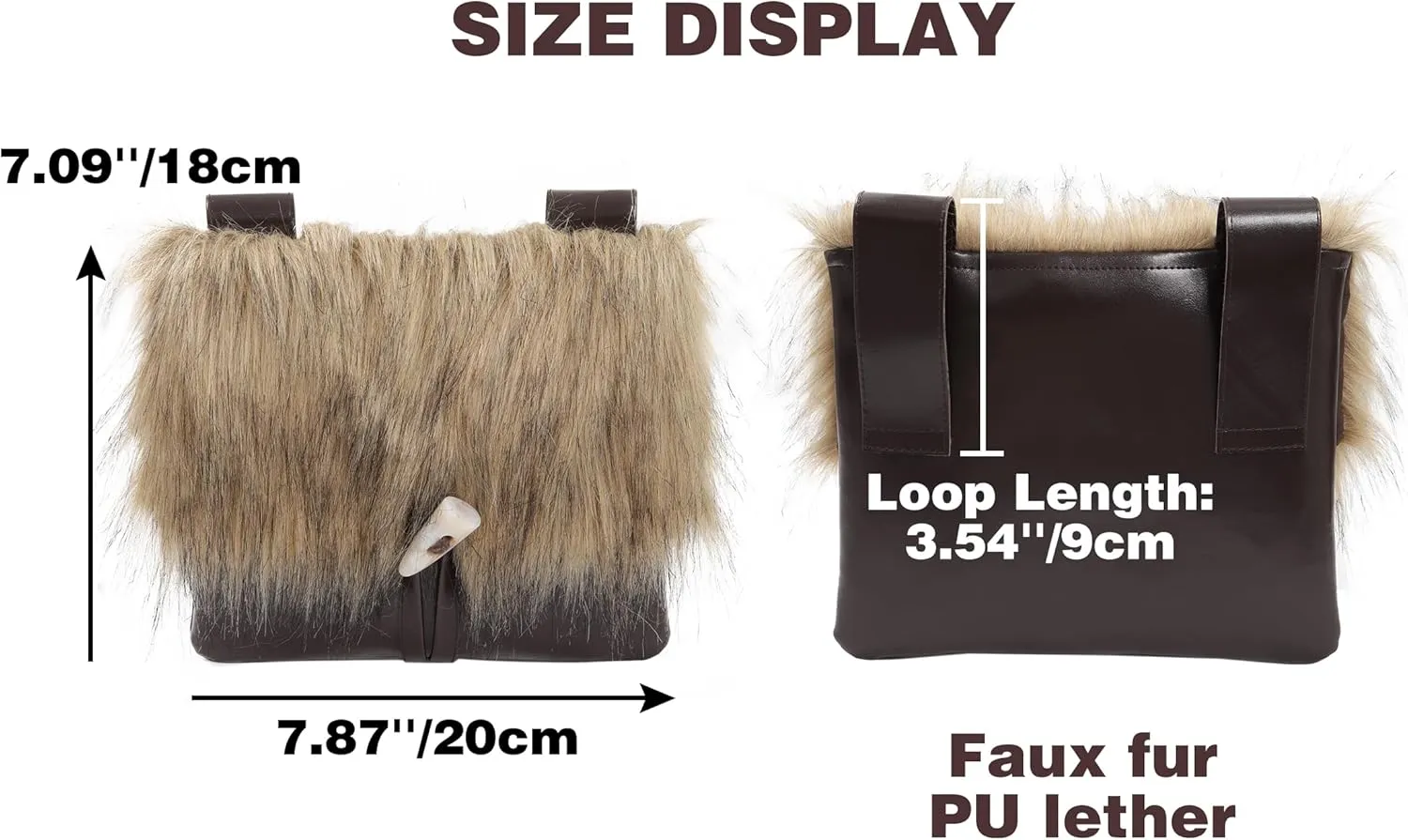 PROCOS Medieval Belt Pouch Fuzzy Bag with Faux Fur Cover Purse Portable Waist Bag Renaissance Cosplay Accessory Festival LARP (1, Brown)