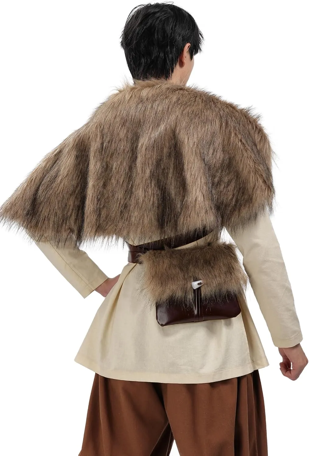 PROCOS Medieval Belt Pouch Fuzzy Bag with Faux Fur Cover Purse Portable Waist Bag Renaissance Cosplay Accessory Festival LARP (1, Brown)