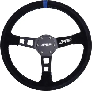 PRP Seats Deep Dish Steering Wheel with Suede Grip for Off-Road Racing, High-Strength Aluminum, Matte Black Finish, Universal 6 Point Bolt Pattern, 13" x 3" Dish (Blue)