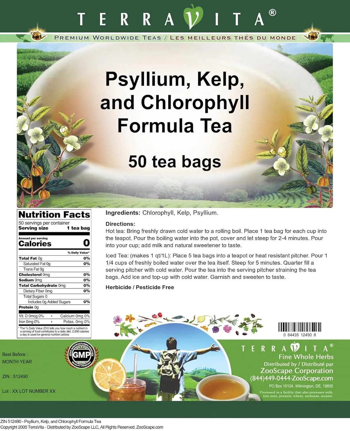 Psyllium, Kelp, and Chlorophyll Formula Tea (50 tea bags, ZIN: 512490) - 3 Pack