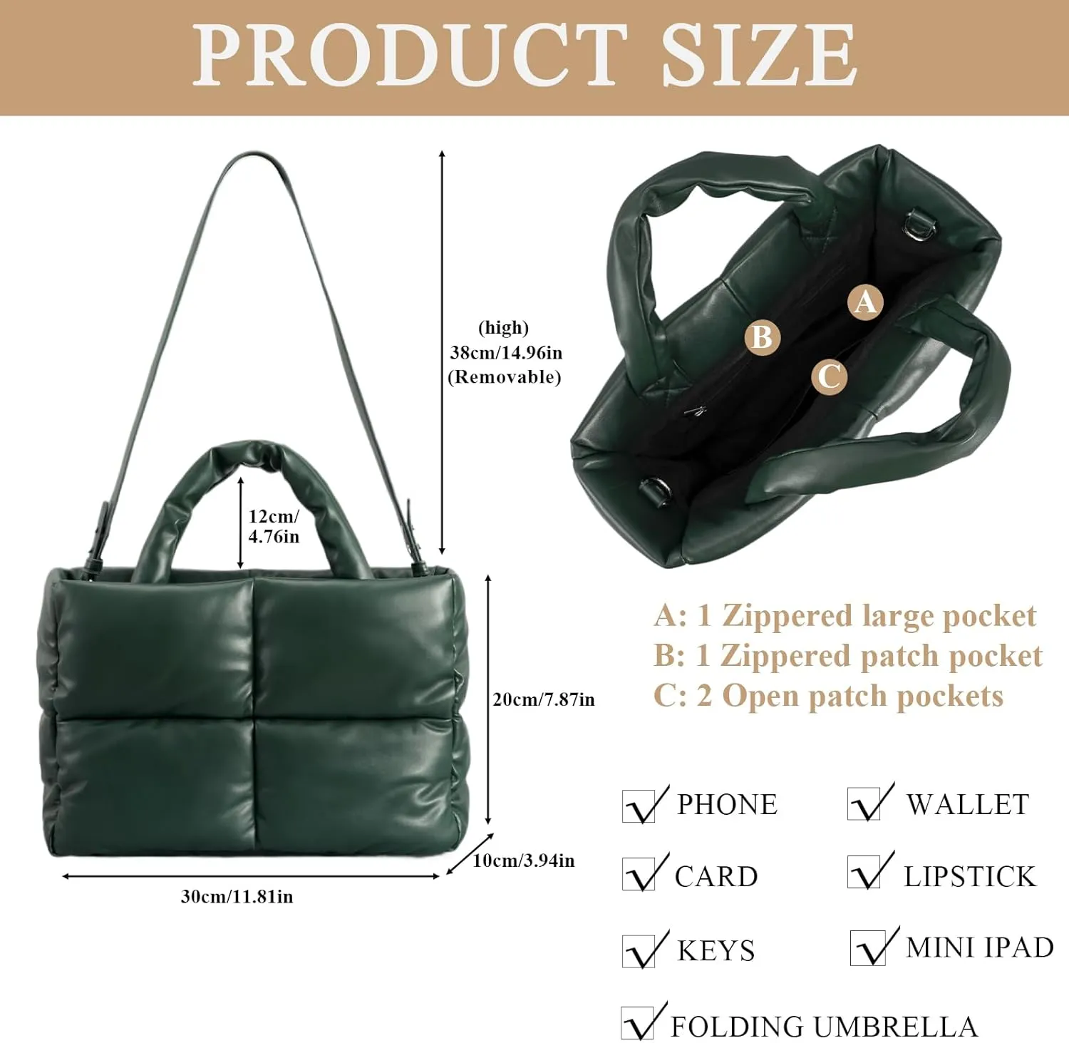 Puffy Tote Bag, Puffer Crossbody Bags for Women Light Winter Down Cotton Padded Quilted Tote Bag Shoulder Handbag