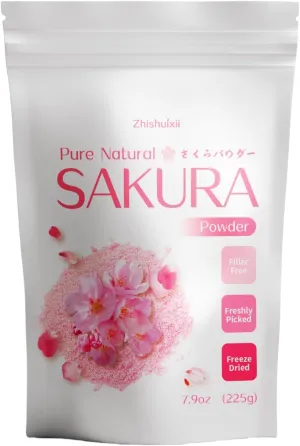 Pure Natural Sakura Powder, Cherry Blossom Powder, 7.9oz, Pack of 1, Raw Materials Imported from Japan, Great for Drinks, Cakes and Dishes, Improve Skin and Sleep