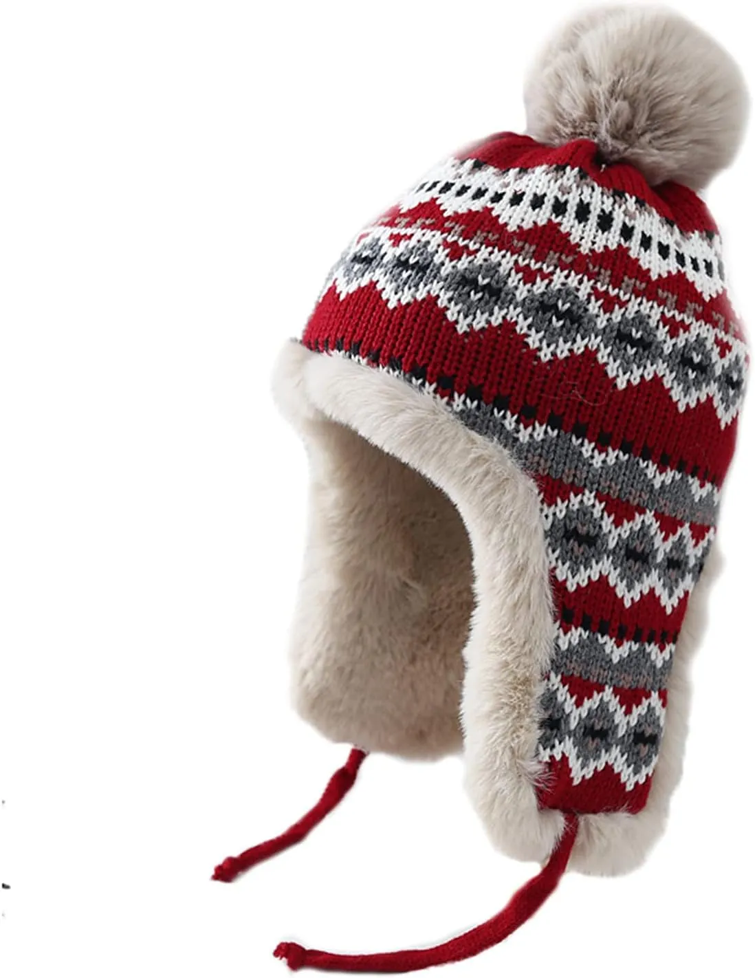 PURFUN Women Teens Knitted Trapper Hat with Thick Faux Fur Lining, Windproof Ushanka Earflap Cap Beanie Cycling Ski Cap Hat
