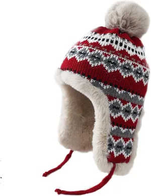 PURFUN Women Teens Knitted Trapper Hat with Thick Faux Fur Lining, Windproof Ushanka Earflap Cap Beanie Cycling Ski Cap Hat