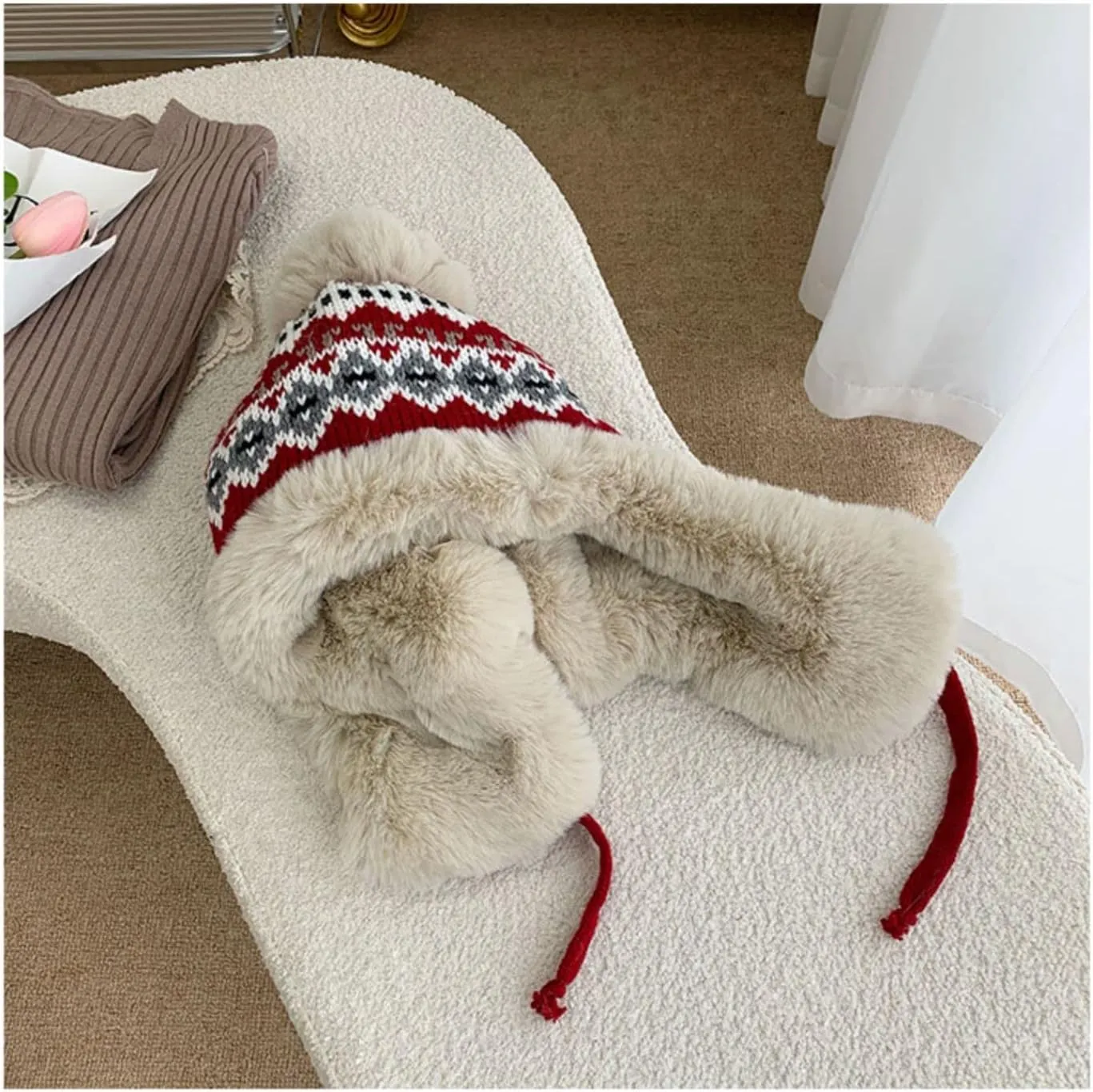 PURFUN Women Teens Knitted Trapper Hat with Thick Faux Fur Lining, Windproof Ushanka Earflap Cap Beanie Cycling Ski Cap Hat