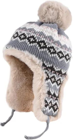 PURFUN Women Teens Knitted Trapper Hat with Thick Faux Fur Lining, Windproof Ushanka Earflap Cap Beanie Cycling Ski Cap Hat