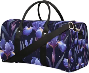 Purple Flower Travel Duffel bag for Men Women Weekender Overnight Bag Gym Bag Carry On Luggage Bags for Yoga Workout Sports