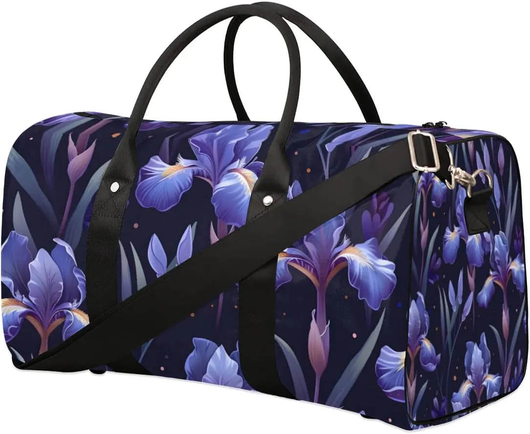 Purple Flower Travel Duffel bag for Men Women Weekender Overnight Bag Gym Bag Carry On Luggage Bags for Yoga Workout Sports