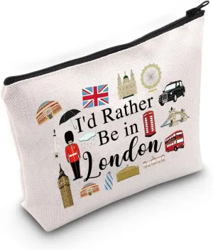 PWHAOO London Travel Gift I'd Rather Be in London Makeup Bag London Traveling Culture Themed Cosmetic Bag London Souvenir Gift (Rather Be in London M)