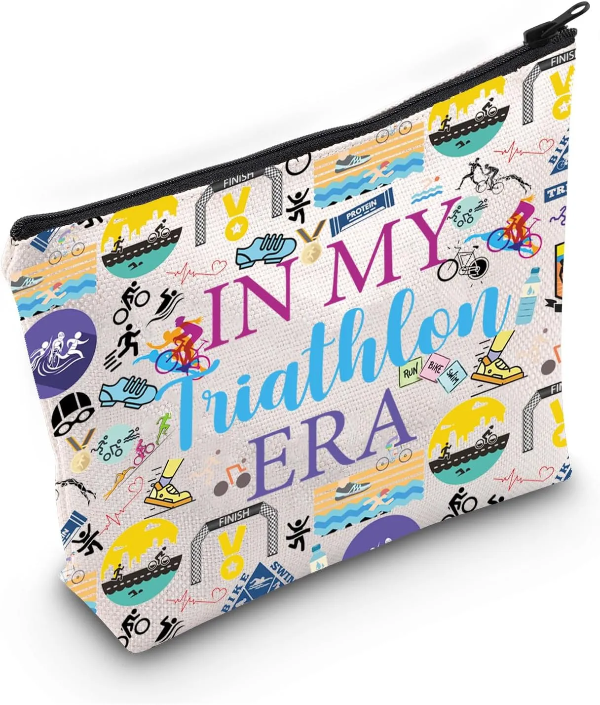 PWHAOO Triathlete Gift Triathlon Era Makeup Bag Triathlon Lover Cosmetic Bag Swim Cycle Run Gift for Triathlon Athletes (Triathlon Era M)