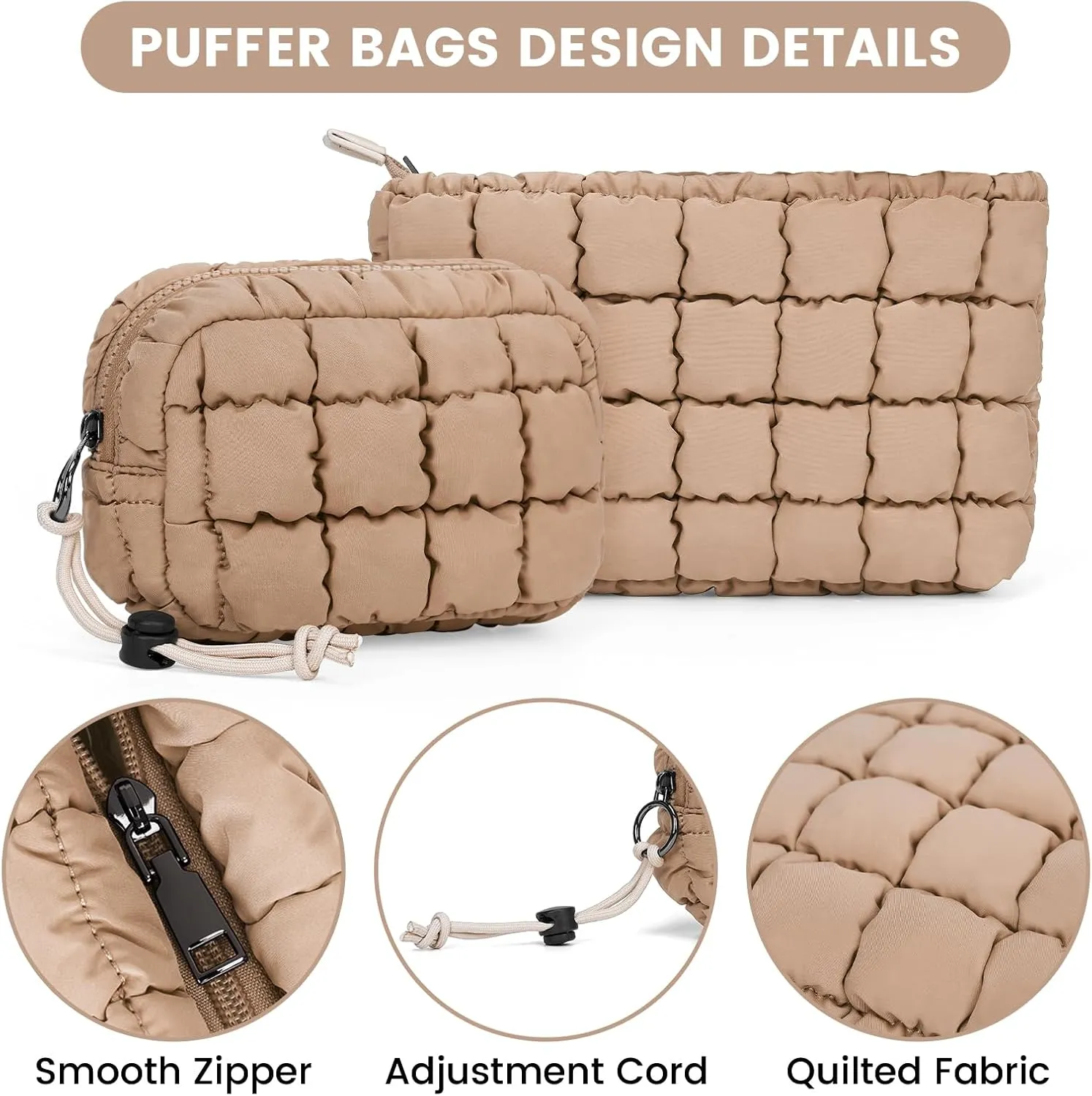 Quilted Makeup Bag and Zip Card Pouch Key Chain Puffer Cosmetic Bag Travel Cute Makeup Bag Organizer Mini Coin Purse
