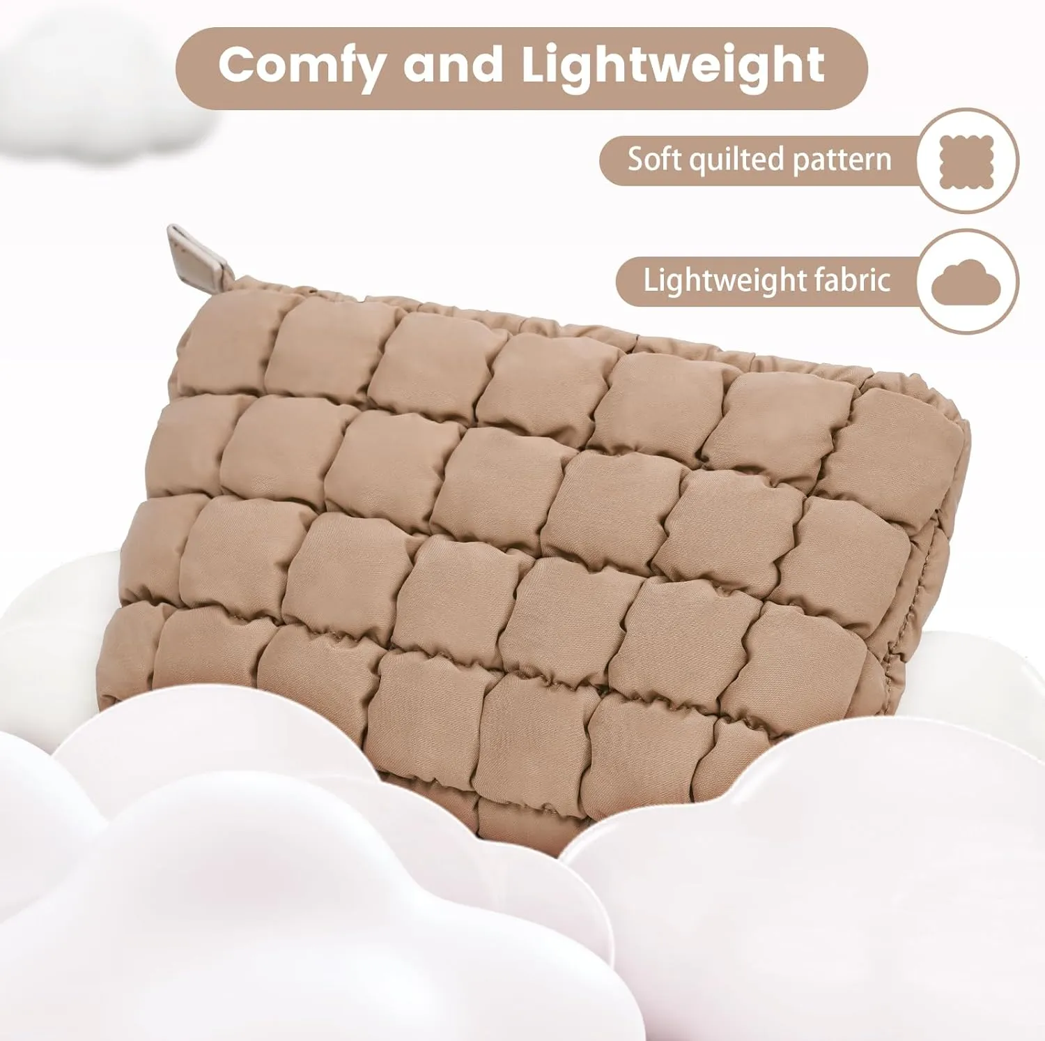 Quilted Makeup Bag and Zip Card Pouch Key Chain Puffer Cosmetic Bag Travel Cute Makeup Bag Organizer Mini Coin Purse