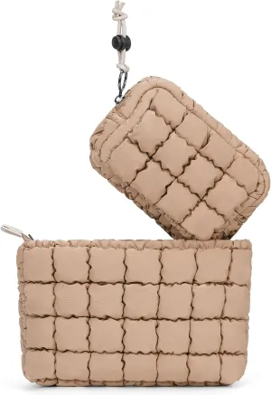 Quilted Makeup Bag and Zip Card Pouch Key Chain Puffer Cosmetic Bag Travel Cute Makeup Bag Organizer Mini Coin Purse