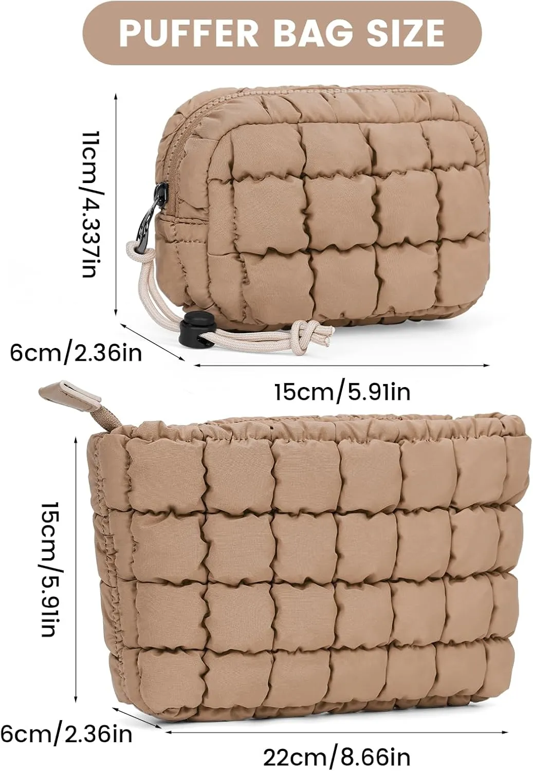 Quilted Makeup Bag and Zip Card Pouch Key Chain Puffer Cosmetic Bag Travel Cute Makeup Bag Organizer Mini Coin Purse