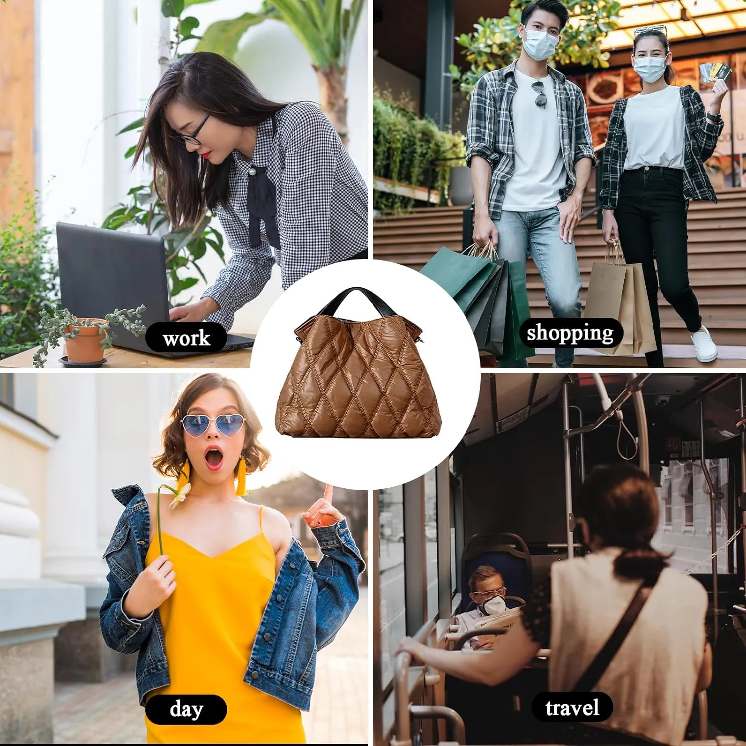 Quilted Tote Bag for Women, Soft Puffer Bag Lightweight Trendy Crossbody Bags Purse with Long Shoulder Strap