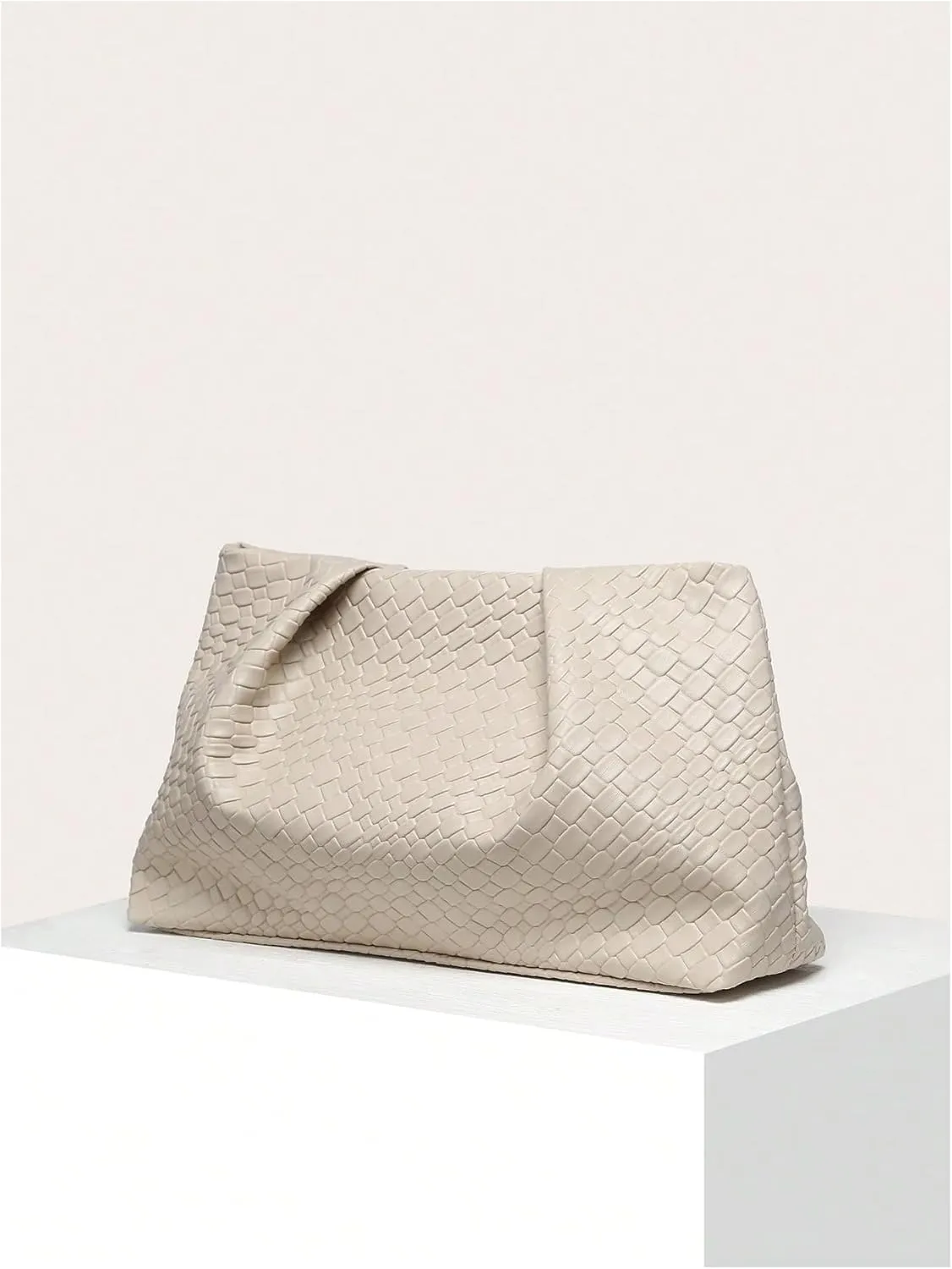 QWINEE Women's Woven Evening Bag Elegant Clutch Purse Square Faux PU Leather No Strap Handbag Magnet Retro Vintage Clutch Bag