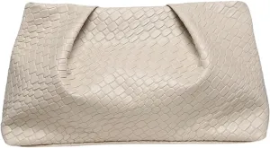 QWINEE Women's Woven Evening Bag Elegant Clutch Purse Square Faux PU Leather No Strap Handbag Magnet Retro Vintage Clutch Bag