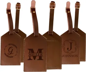 R and R Imports Customizable Engraved Leather Luggage Tag, Personalized with Custom Monogram Name and Initial, Brown, 2.75' x 4'