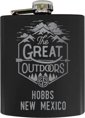 R and R Imports Hobbs New Mexico Laser Engraved Explore the Outdoors Souvenir 7 oz Stainless Steel 7 oz Flask Black