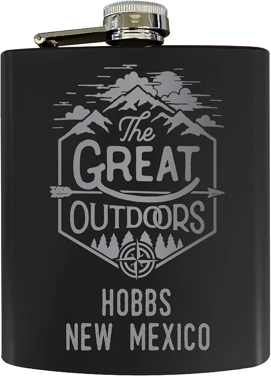 R and R Imports Hobbs New Mexico Laser Engraved Explore the Outdoors Souvenir 7 oz Stainless Steel 7 oz Flask Black