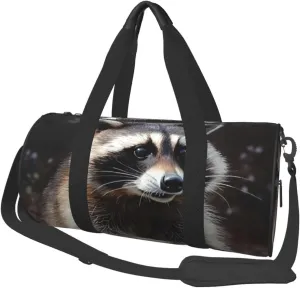 Raccoon Print Travel Duffel Bags With Pocket And Adjustable Strap Large Gym Bag Fashion Yoga Bag For Women Men