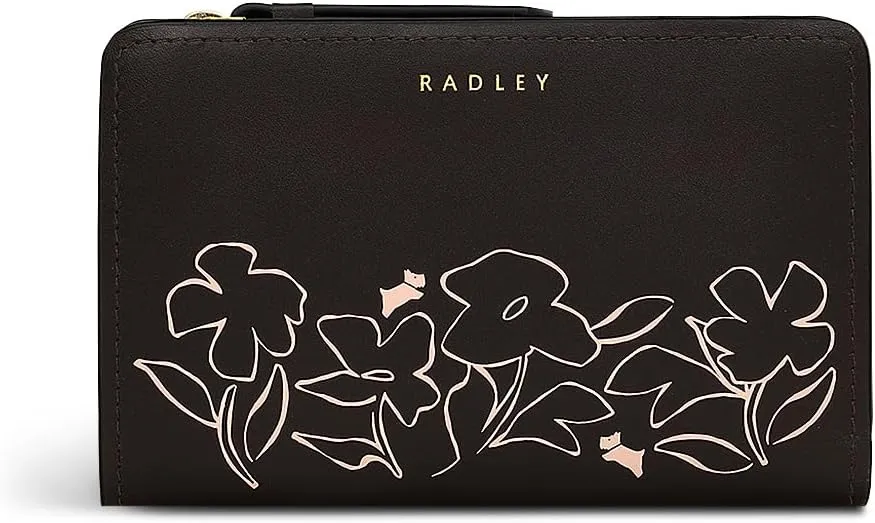 RADLEY London Linear Bloom Women's Medium Leather Bifold Wallet, Dark Oak