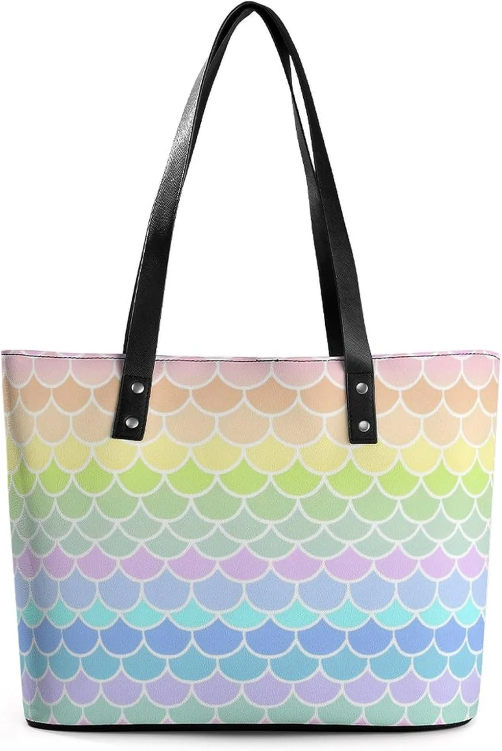 Rainbow Mermaid Scales Pattern Women's Handbag Fashion Shoulder Bag Purse Leather Tote Bags Crossbody Travel