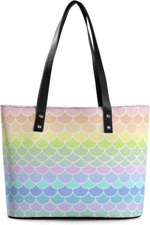 Rainbow Mermaid Scales Pattern Women's Handbag Fashion Shoulder Bag Purse Leather Tote Bags Crossbody Travel
