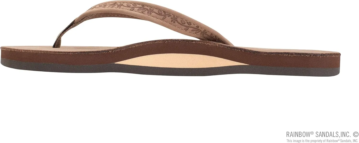 Rainbow Sandals Ladies Las Flores - Single Layer Premier Leather with a Floral 1/2" Narrow Strap