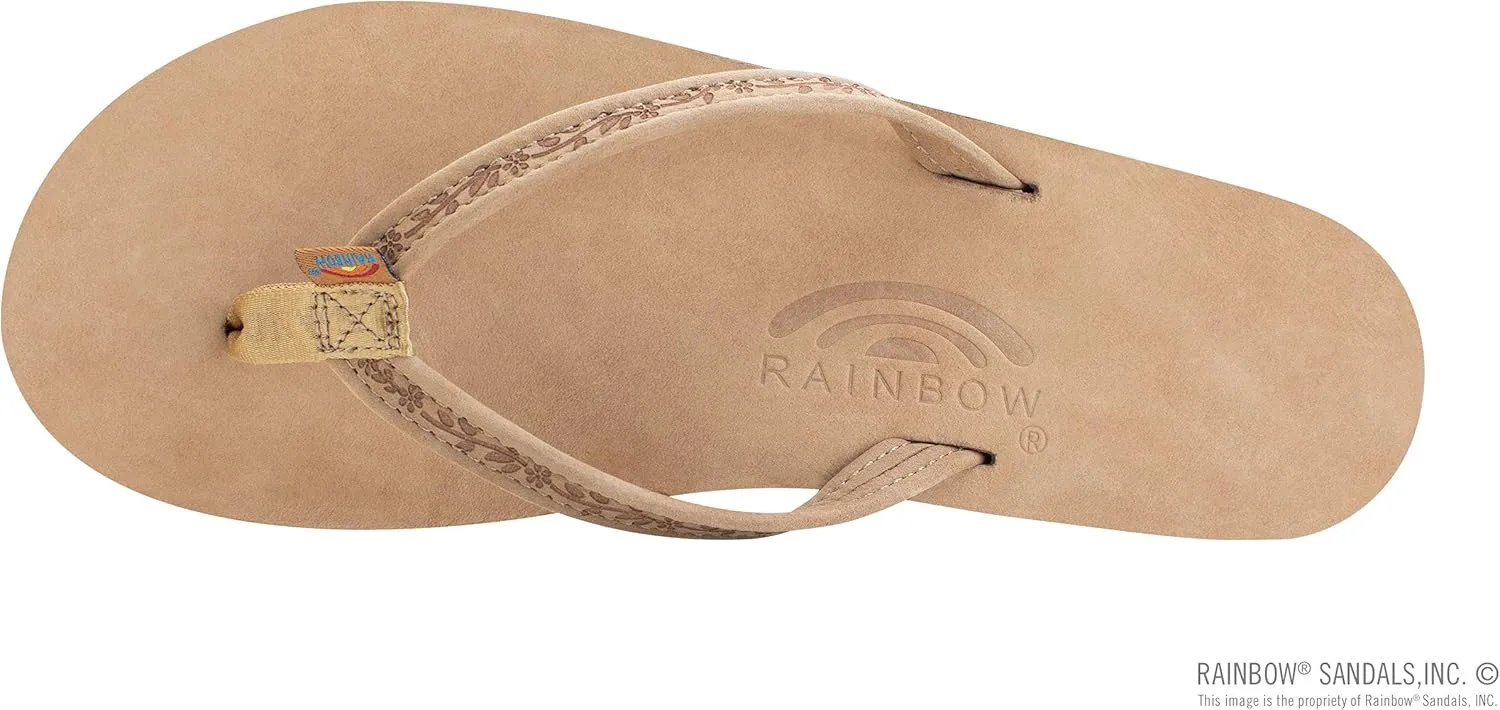 Rainbow Sandals Ladies Las Flores - Single Layer Premier Leather with a Floral 1/2" Narrow Strap