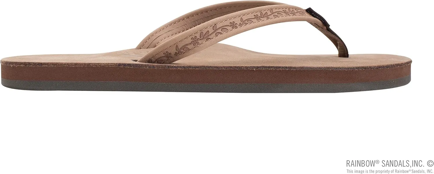 Rainbow Sandals Ladies Las Flores - Single Layer Premier Leather with a Floral 1/2" Narrow Strap