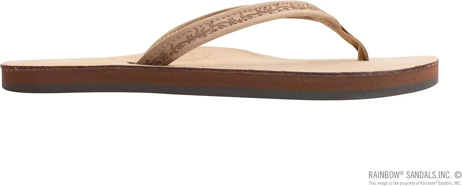 Rainbow Sandals Ladies Las Flores - Single Layer Premier Leather with a Floral 1/2" Narrow Strap